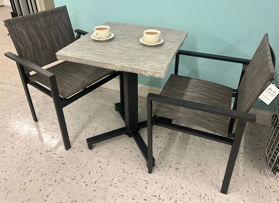 Homecrest Concrete 24" x 24" Cafe Table with Stackable Allure Sling Chairs