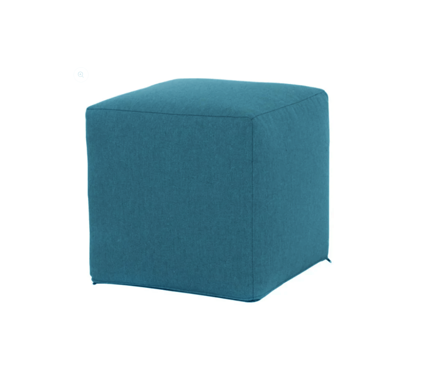 Sunset West 18" Cube Pouf Ottoman Upholstered in Sunbrella Peacock Spectrum