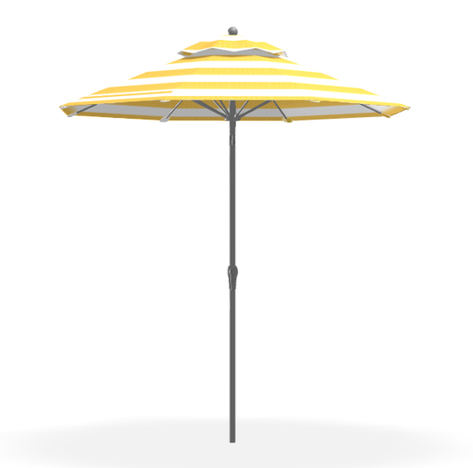 FRANKFORD Monterey Crank Lift/Auto Tilt Umbrella 7.5' Octagon - Yellow & White Stripe, Matte White