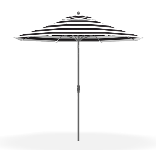 FRANKFORD Monterey Crank Lift/Auto Tilt Umbrella 9' Octagon - Black & White Stripe, Matte White