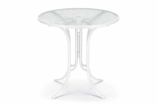 Glass Top Table 42" Round Balcony Table w/ umbrella hole - Snow